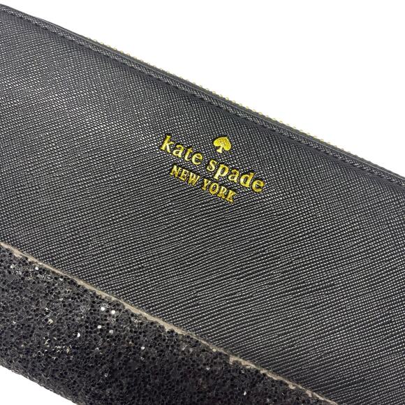 ✨ Kate Spade New York Black Glitter Stripe Zip-Around Wallet ✨ - Picture 3 of 8